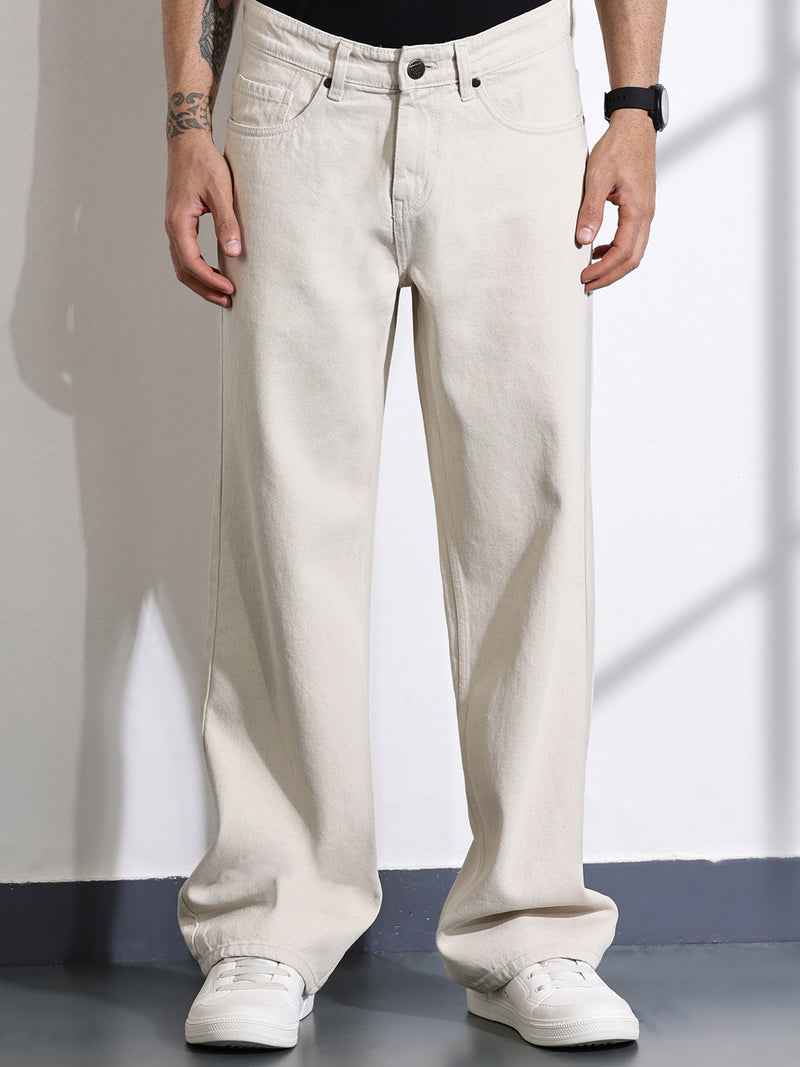 Thomas Scott Men Beige Mid-Rise Non Stretchable Baggy Jeans