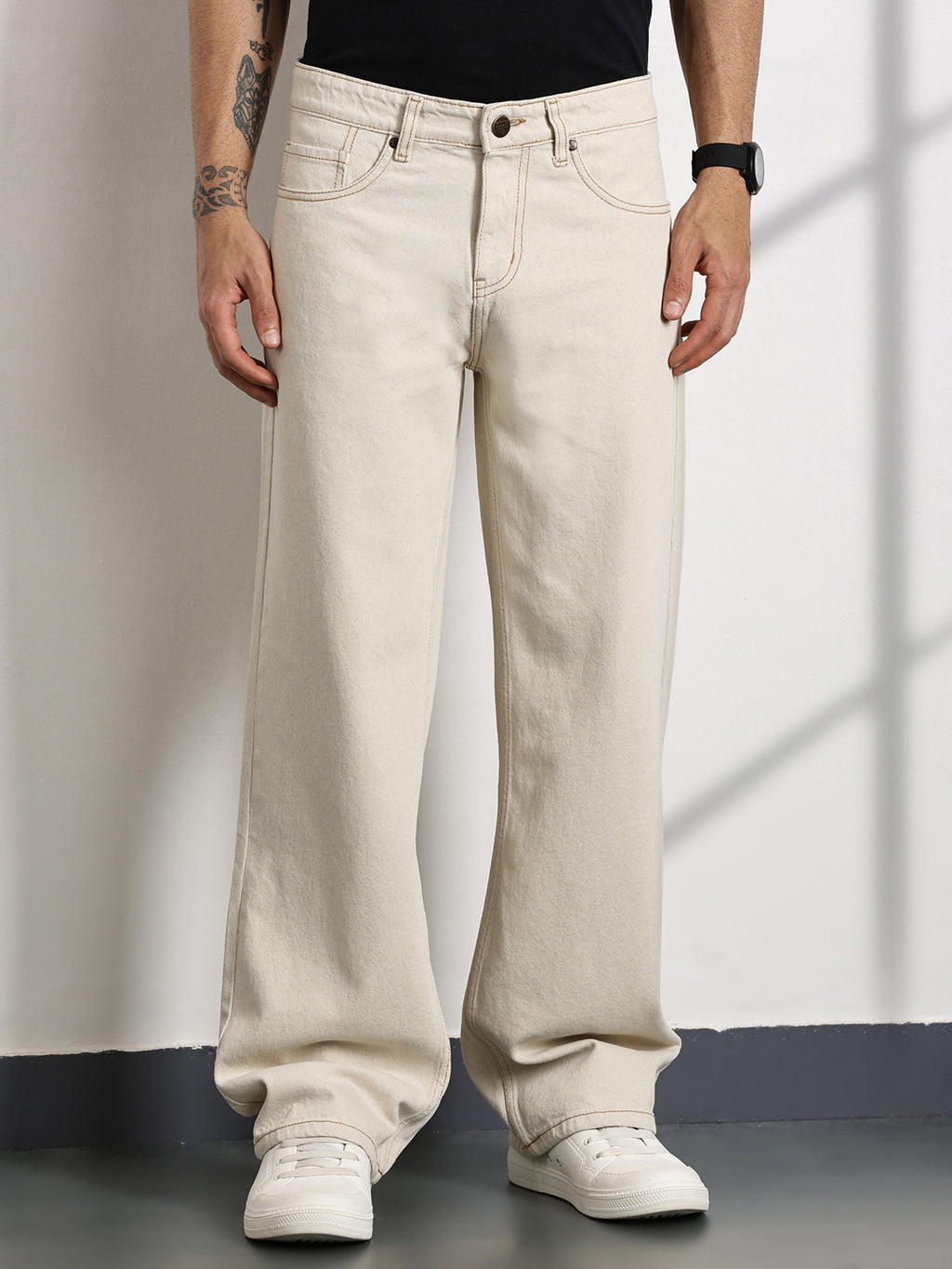 Thomas Scott Men Beige Mid-Rise Non Stretchable Baggy Jeans
