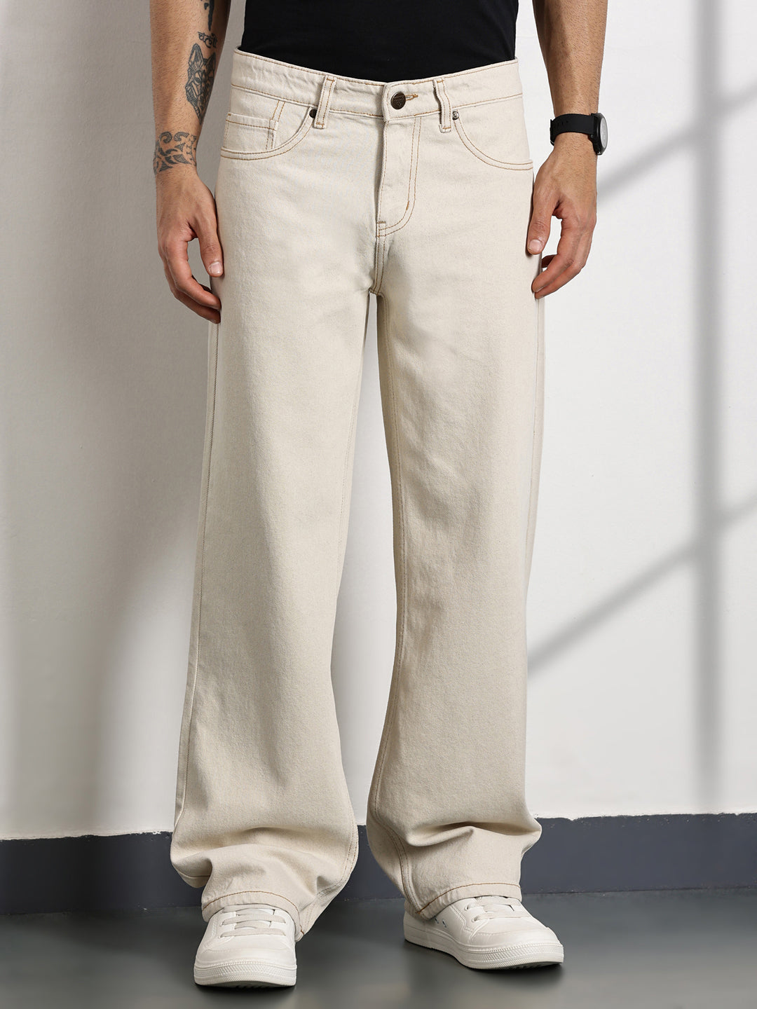Thomas Scott Men Beige Mid-Rise Non Stretchable Baggy Jeans