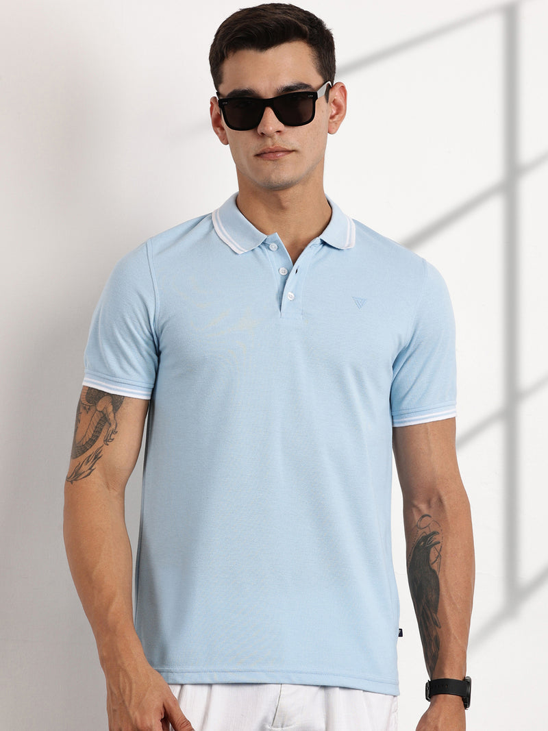 Thomas Scott Men Blue Regular Fit Short Sleeves Polo Collar Knit Tshirt