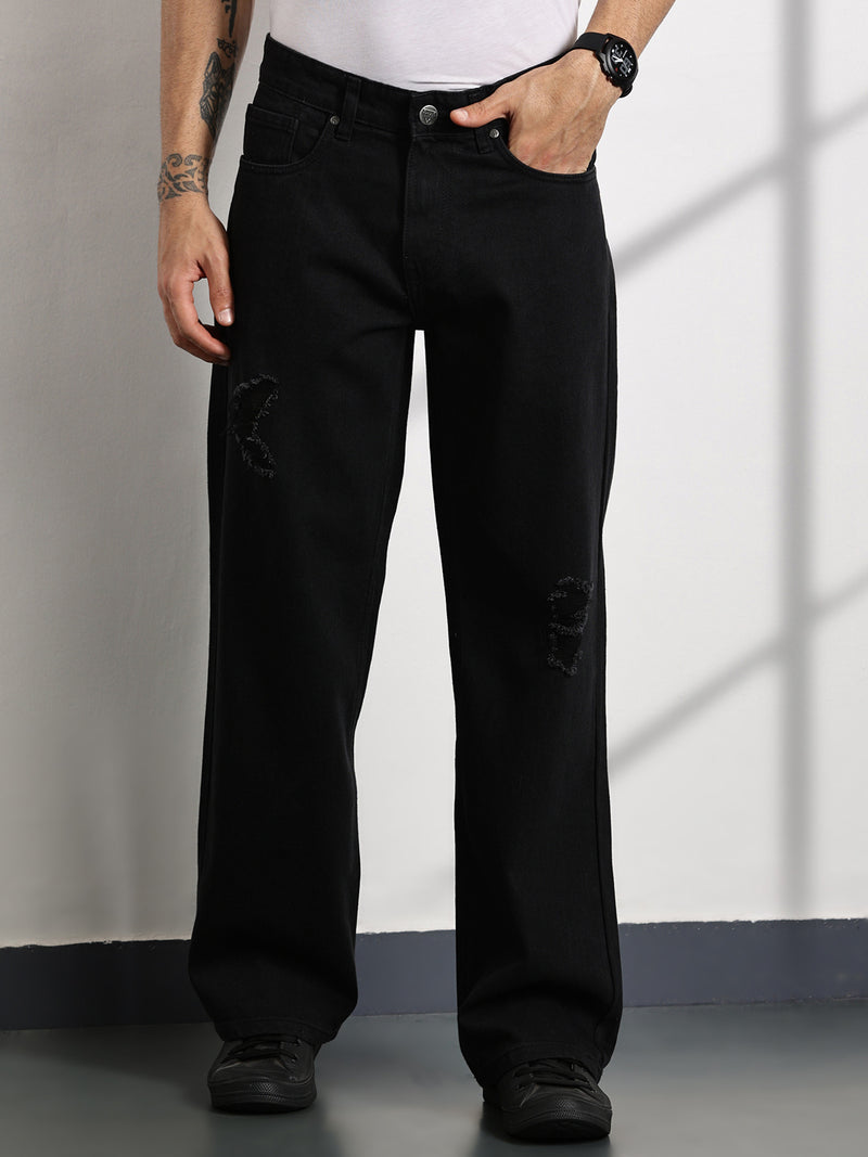 Thomas Scott Men Black Mid-Rise Baggy Fit Cotton Non Stretchable Jeans