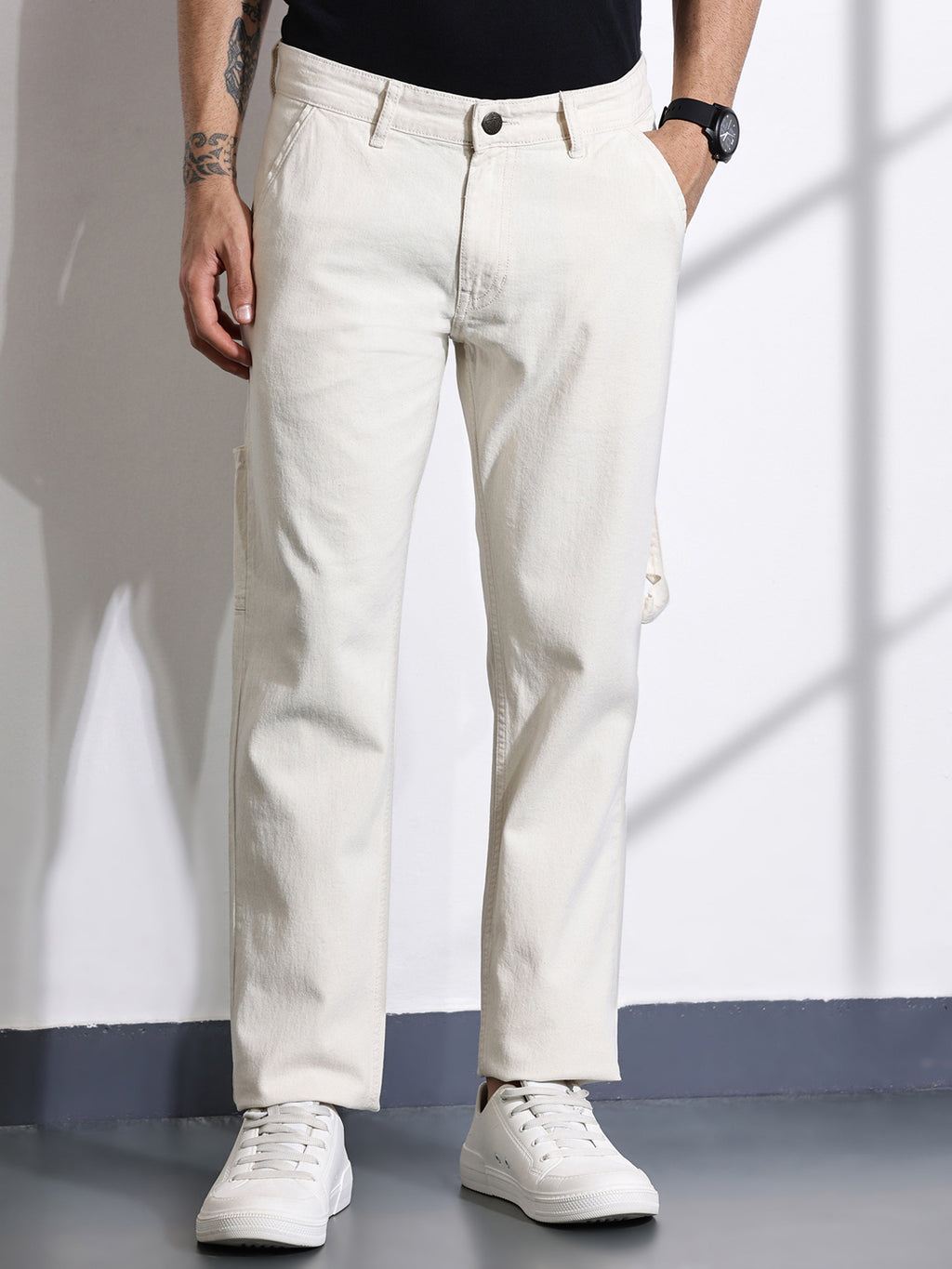 Thomas Scott Men Ecru Mid-Rise Loose Fit Stretchable Jeans