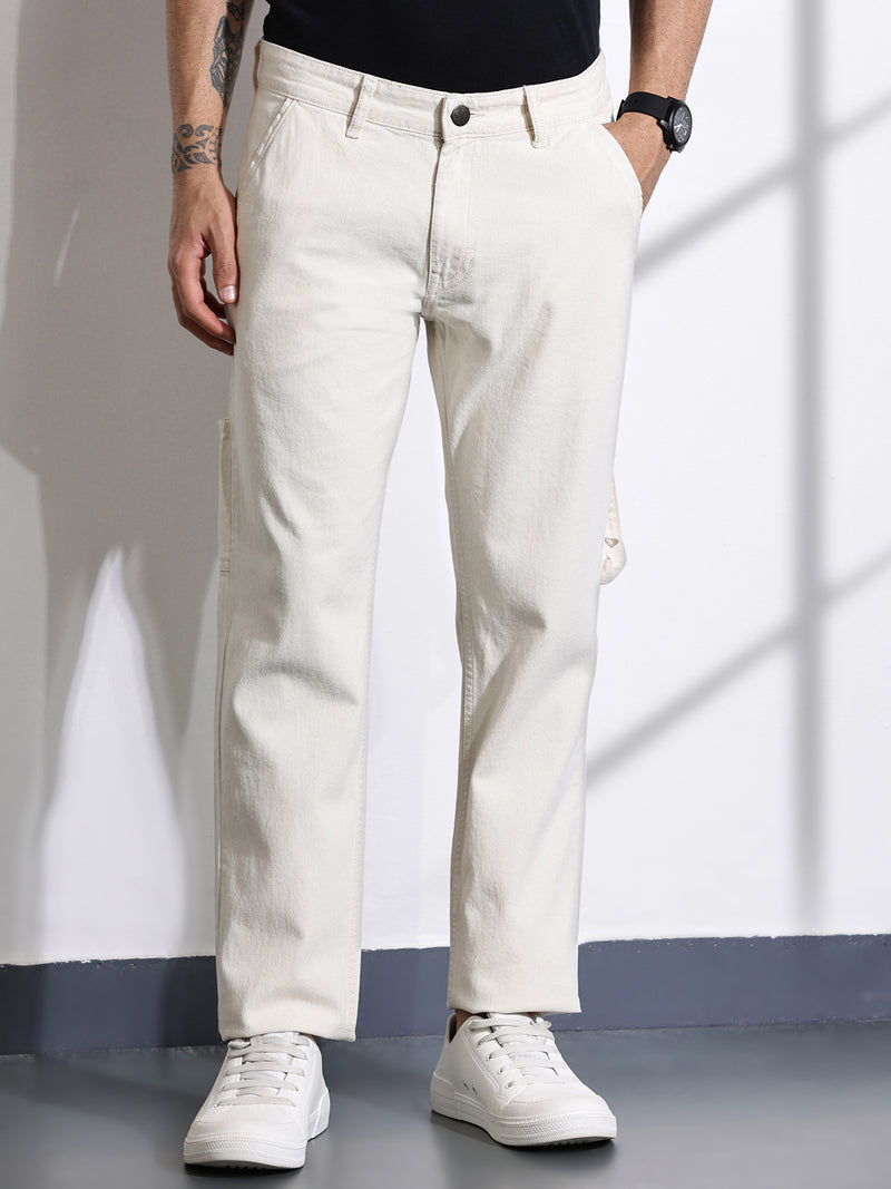 Thomas Scott Men Ecru Mid-Rise Loose Fit Stretchable Jeans