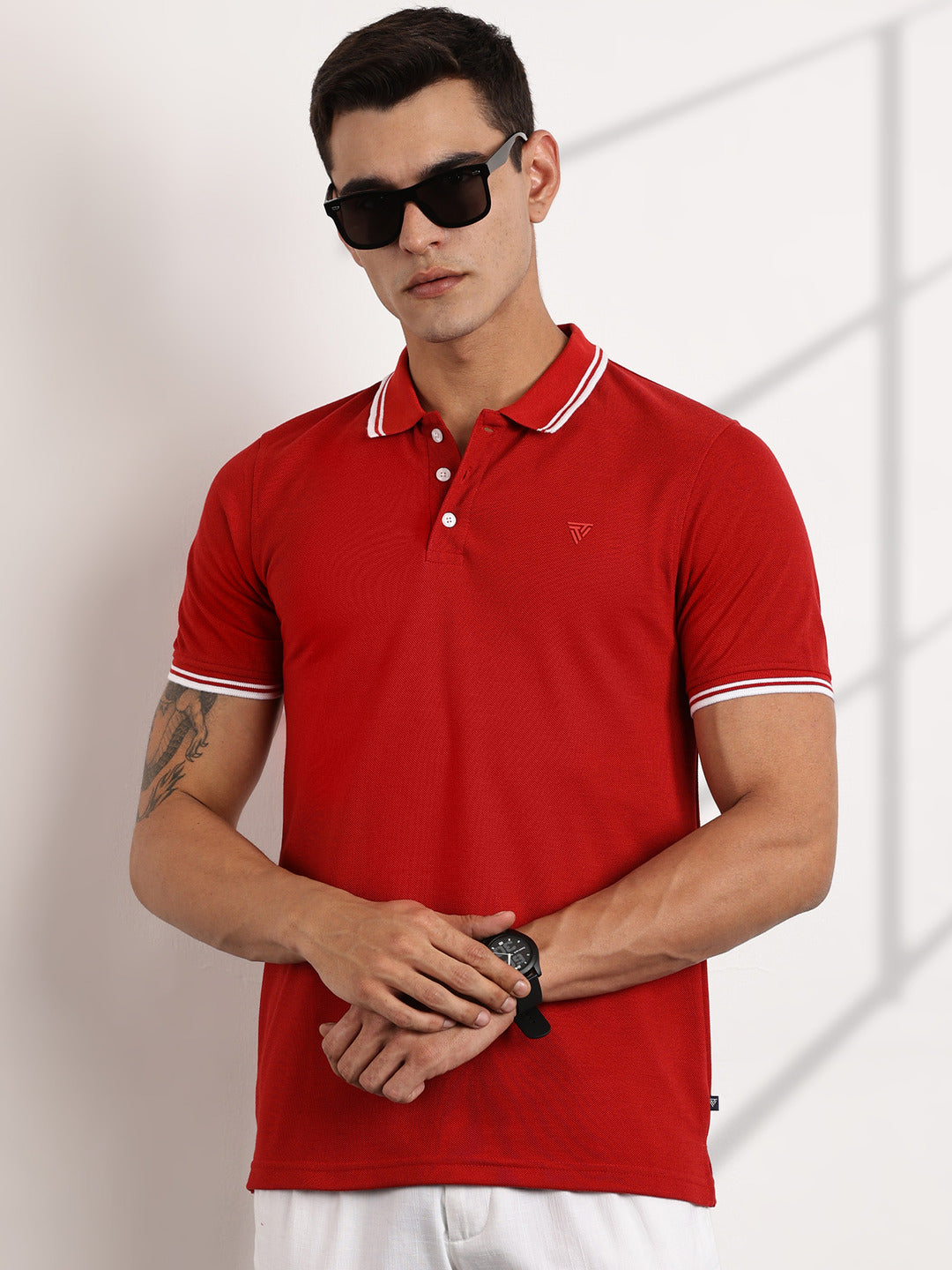 Thomas Scott Men Red Regular Fit Short Sleeves Polo Collar Knit Tshirt