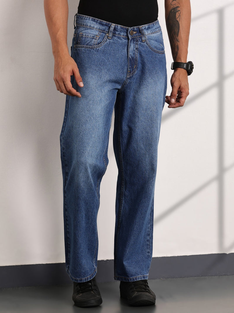 Thomas Scott Men MidBlue Mid-Rise Baggy Fit Cotton Non Stretchable Jeans
