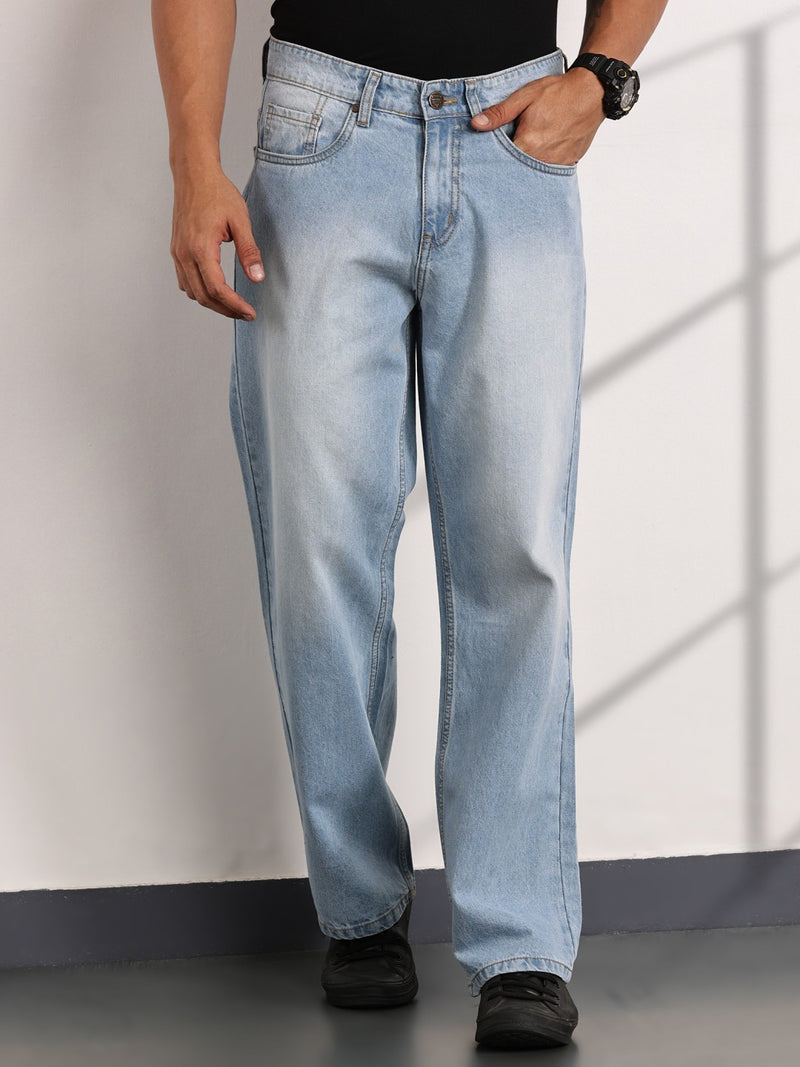 Thomas Scott Men LightBlue Mid-Rise Baggy Fit Cotton Non Stretchable Jeans