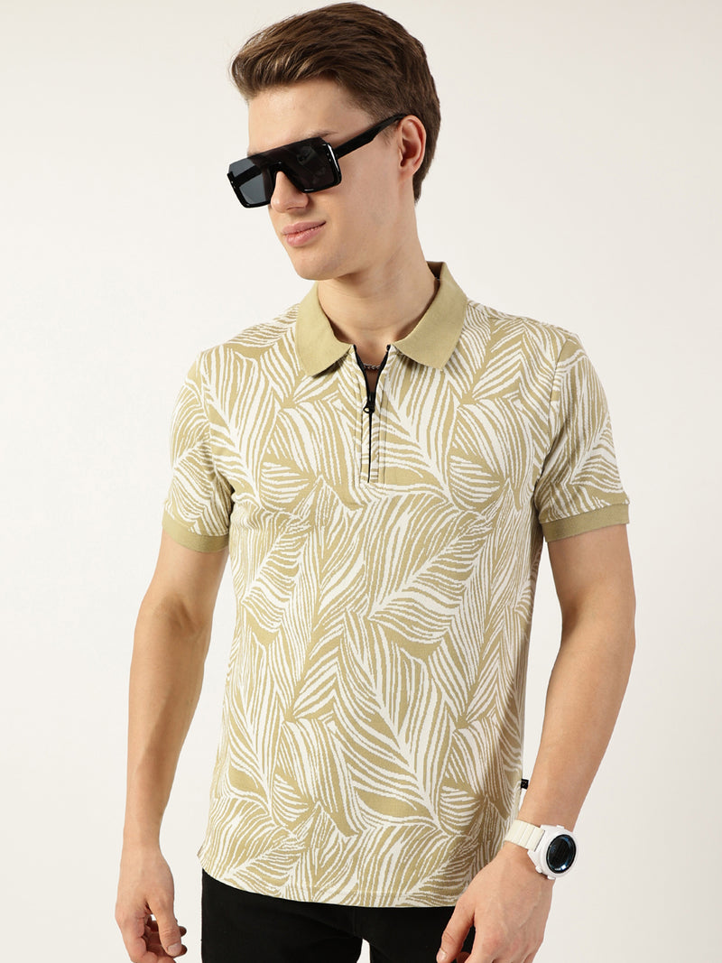 Thomas Scott Men Pista Floral Printed Polo Collar Pockets T-shirt