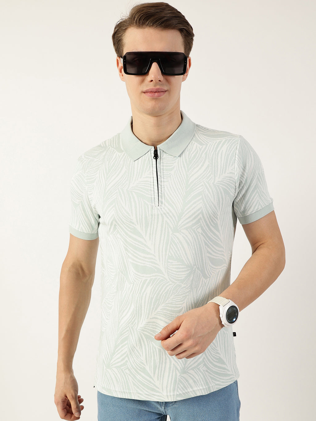 Thomas Scott Men Sku Blue Floral Printed Polo Collar Pockets T-shirt