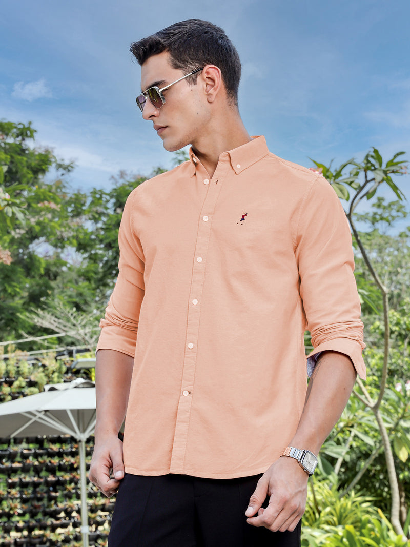 Thomas Scott Men Orange Slim Fit Long Sleeves Button-Down Collar Solid Casual Shirt