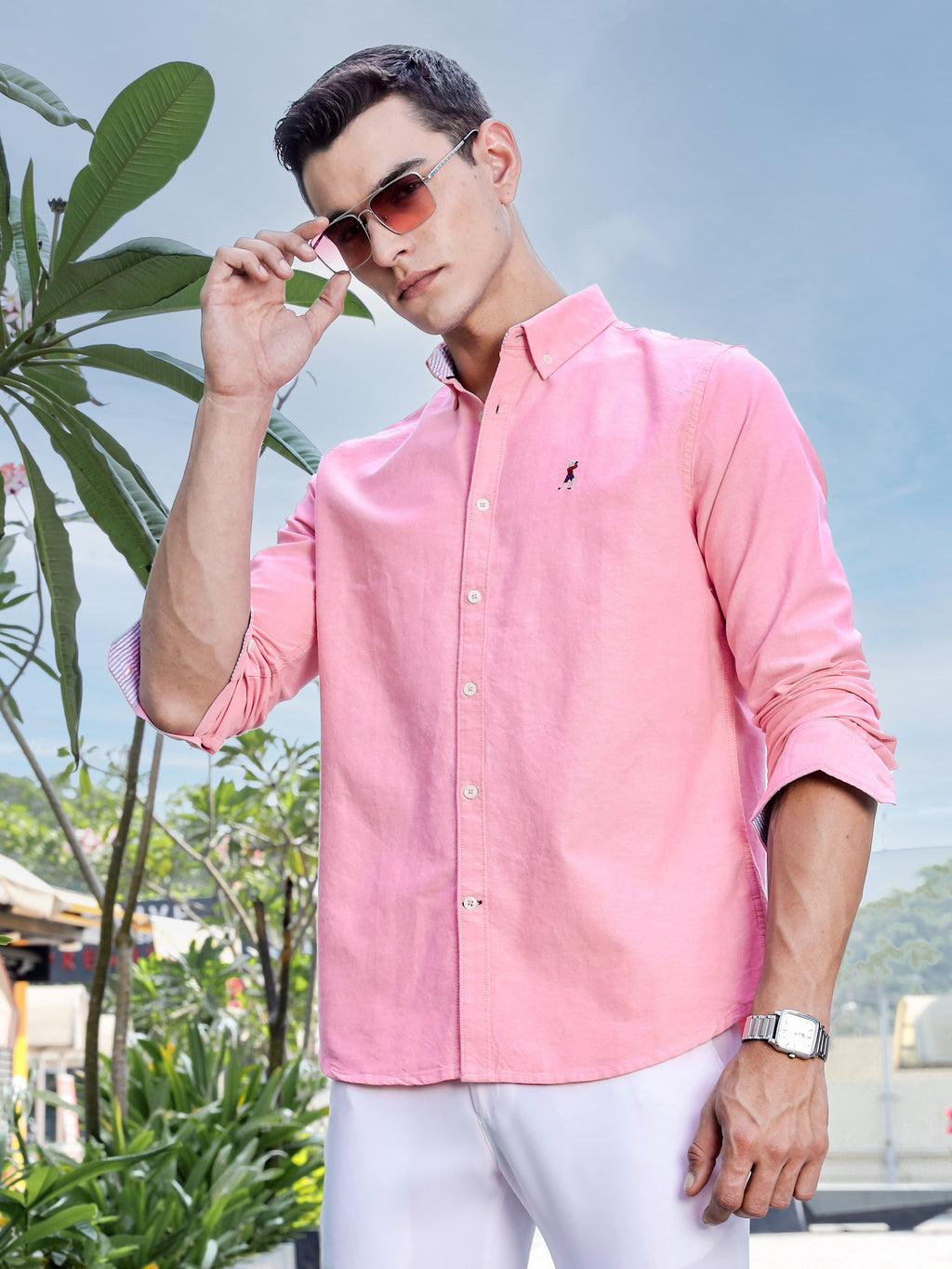 Thomas Scott Men Pink Slim Fit Long Sleeves Button-Down Collar Solid Casual Shirt