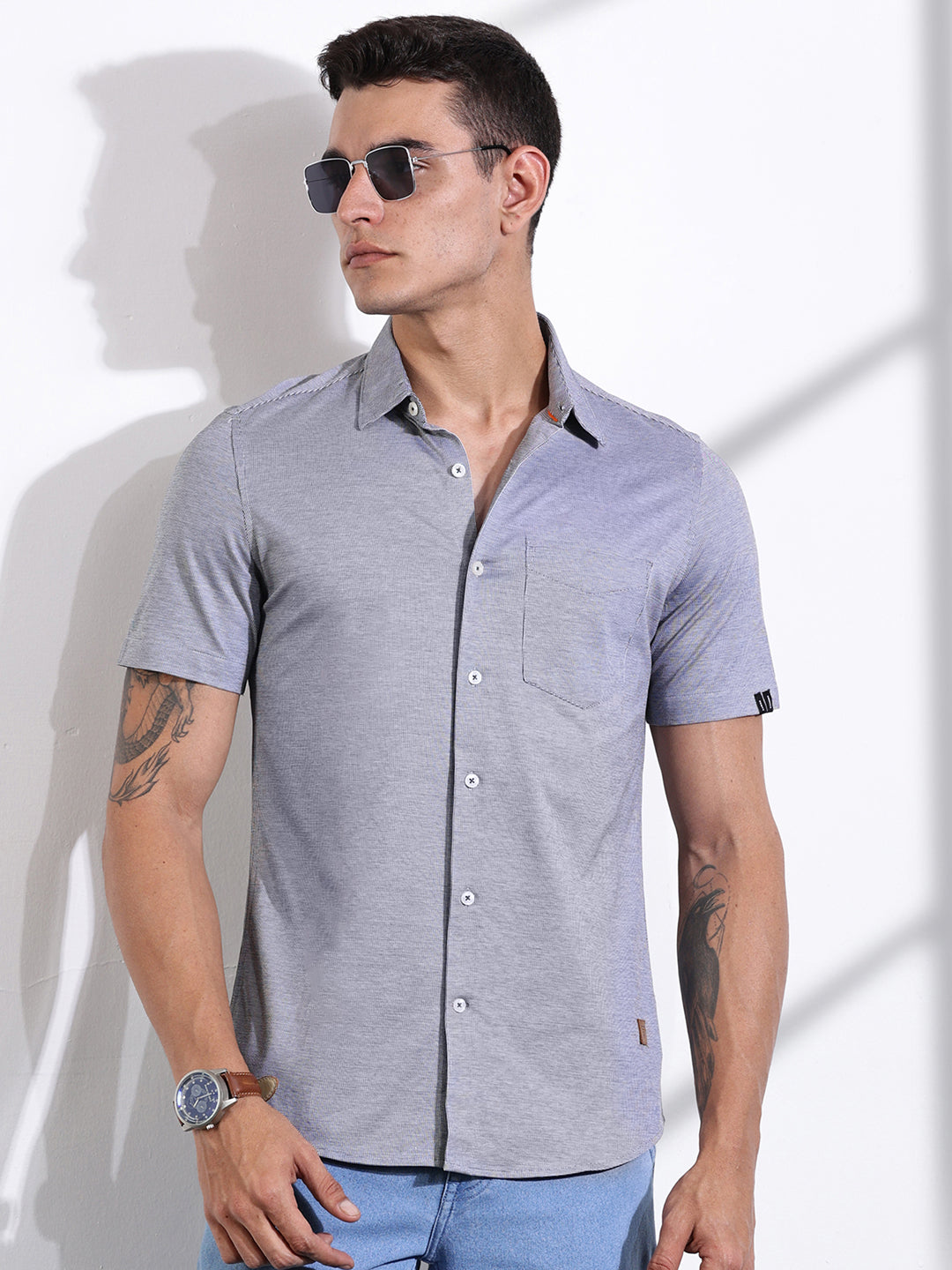 Thomas Scott Men Black Slim Fit Micro Ditsy Printed Knitted Shirt