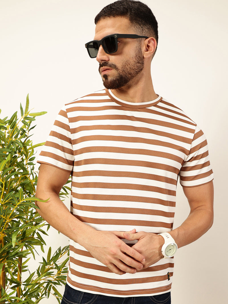 Thomas Scott Men Brown Regular Fit Short Sleeves Round Neck Knitted T-shirt