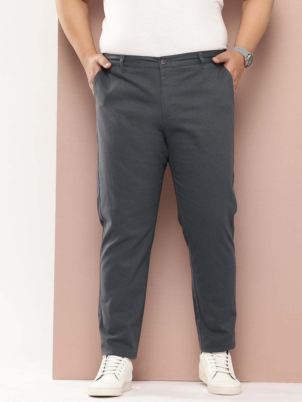 Thomas Scott Men Steel Plus Size Smart Easy Wash Pure Cotton Chinos Trousers