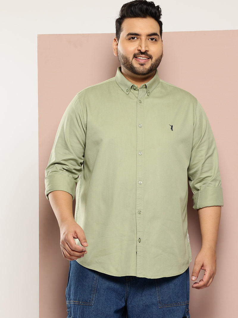 Thomas Scott Men Green Plus Size Regular Fit Long Sleeves Button-Down Collar Twill Shirt