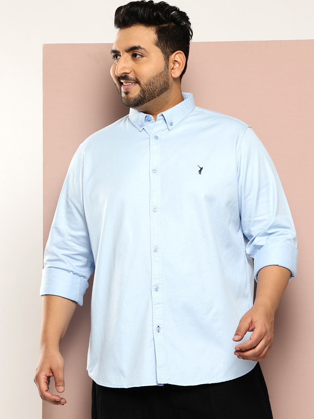 Thomas Scott Men SkyBlue Plus Size Regular Fit Long Sleeves Button-Down Collar Twill Shirt