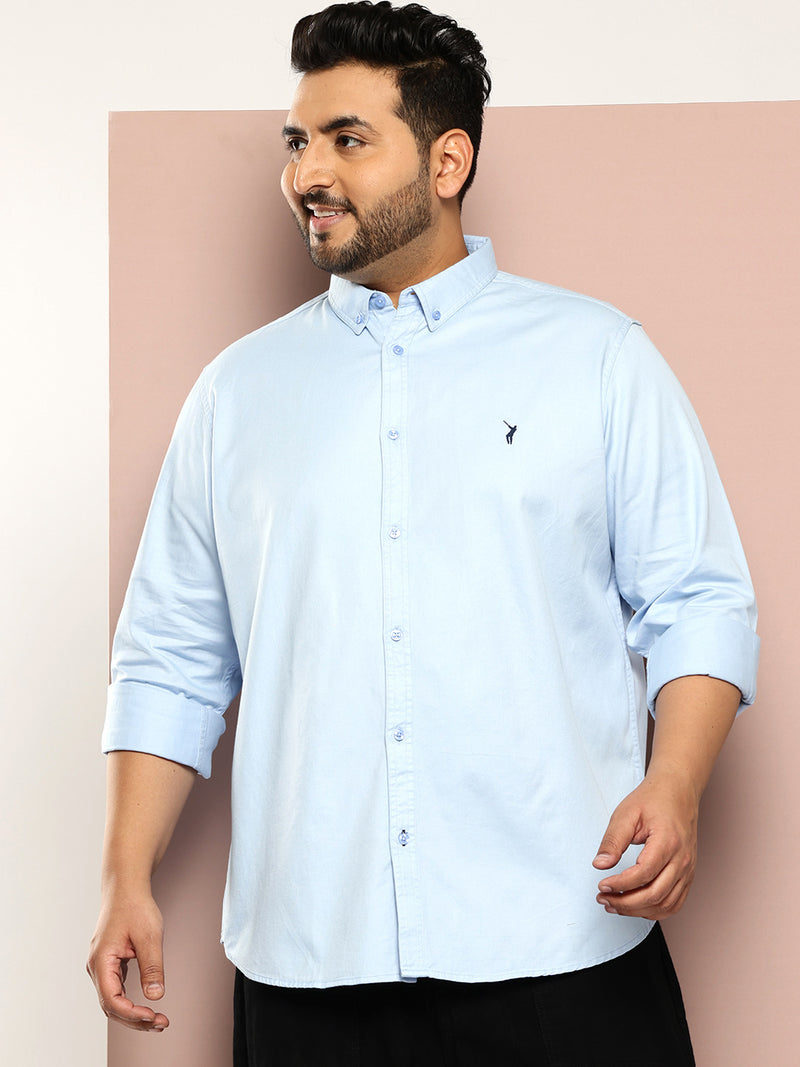 Thomas Scott Men SkyBlue Plus Size Regular Fit Long Sleeves Button-Down Collar Twill Shirt