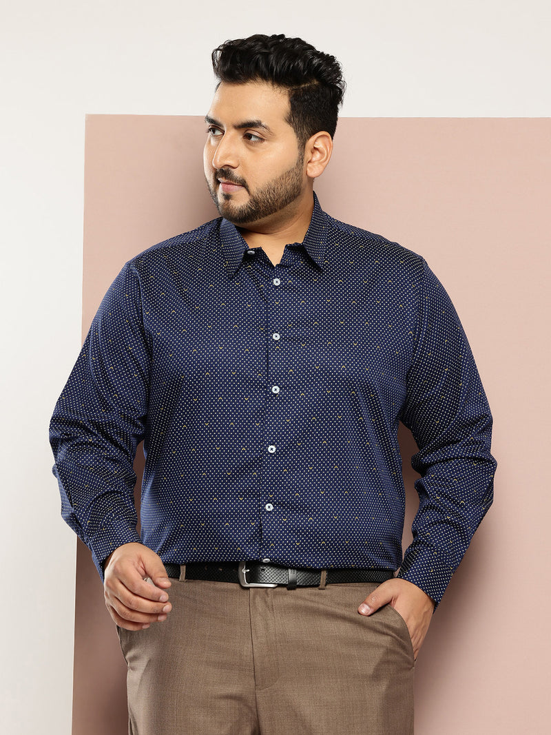 Thomas Scott Men DarkBlue Plus Size Regular Fit Micro Ditsy Printed Cotton Formal Shirt