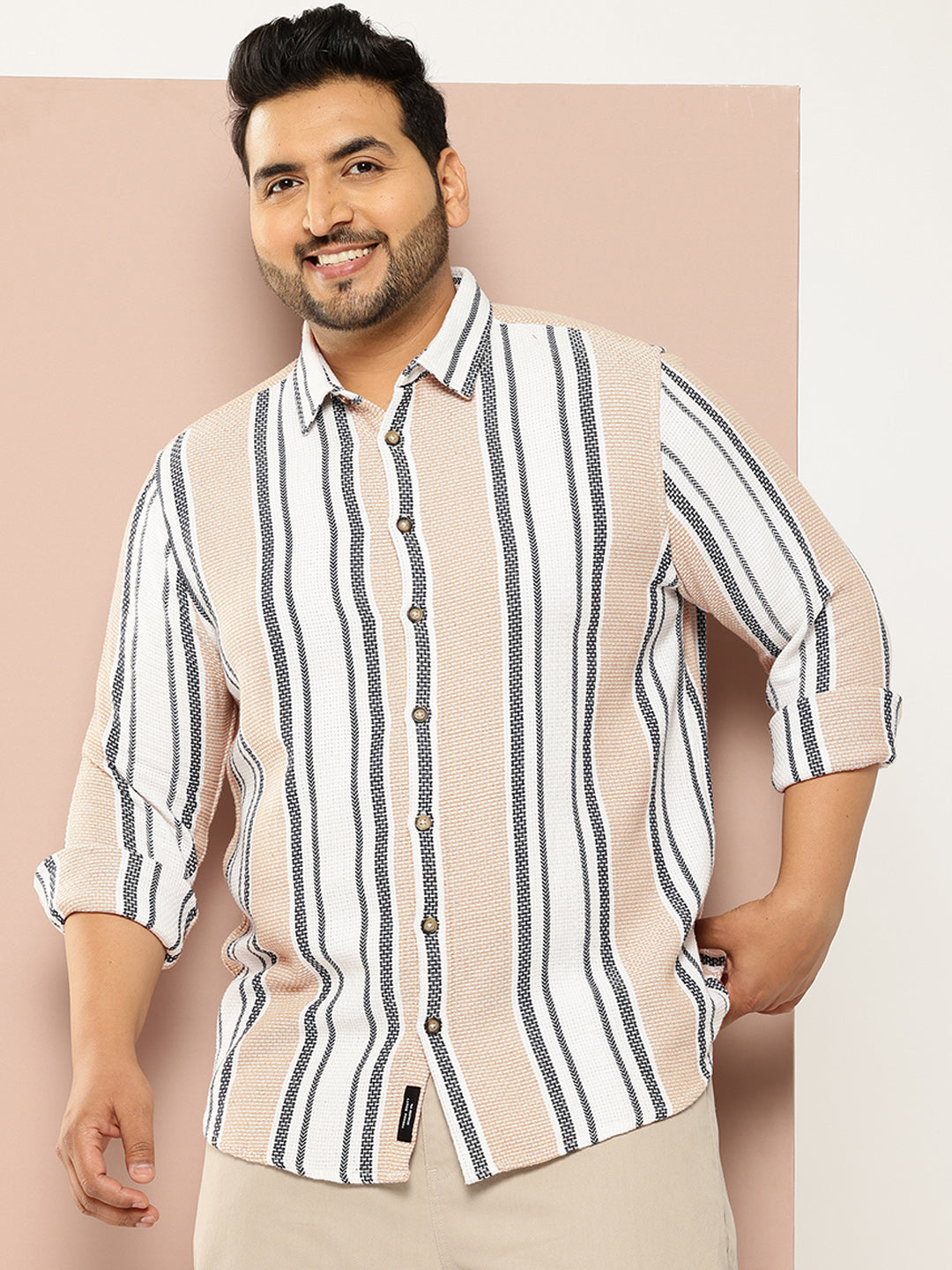 Thomas Scott Men White Plus Size Regular Fit Vertical Stripes Woven Shirt