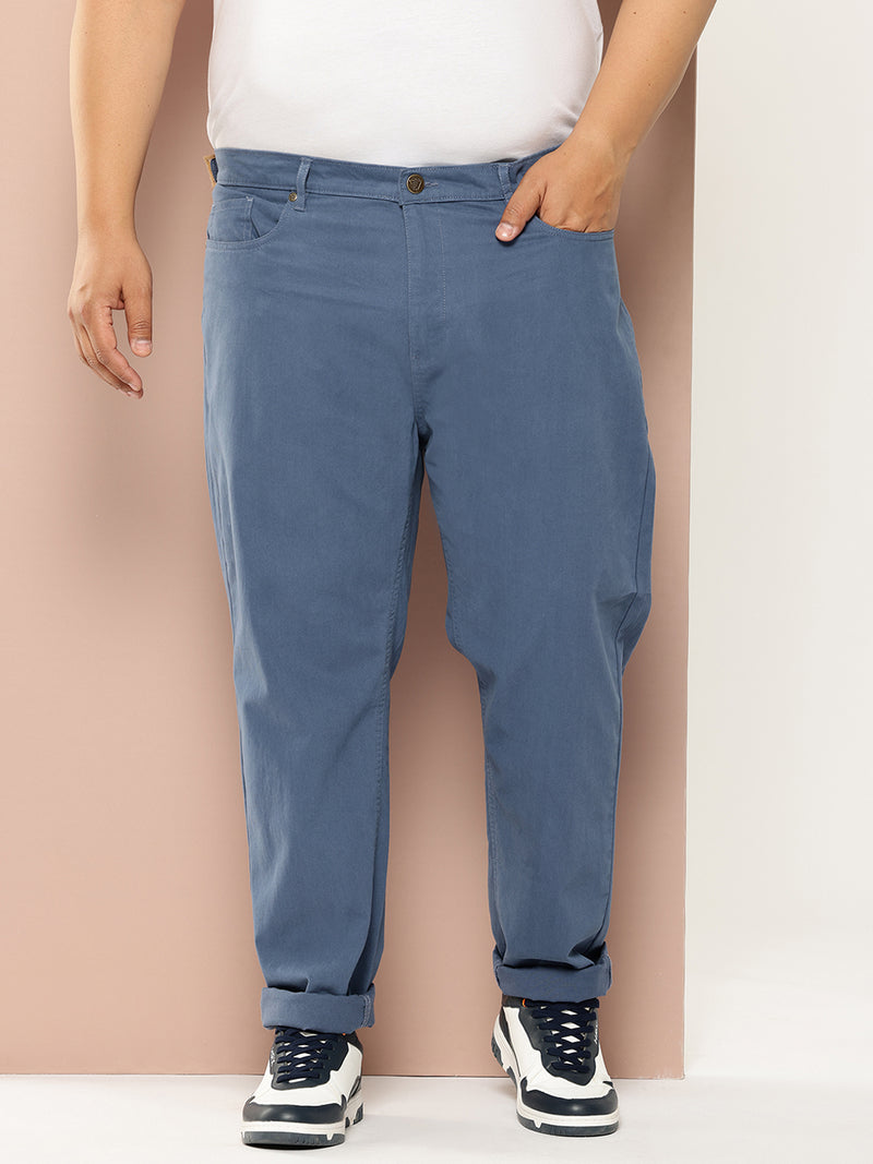 Thomas Scott Men Blue Plus Size Regular fit Mid-rise Cotton Woven Chino Trouser