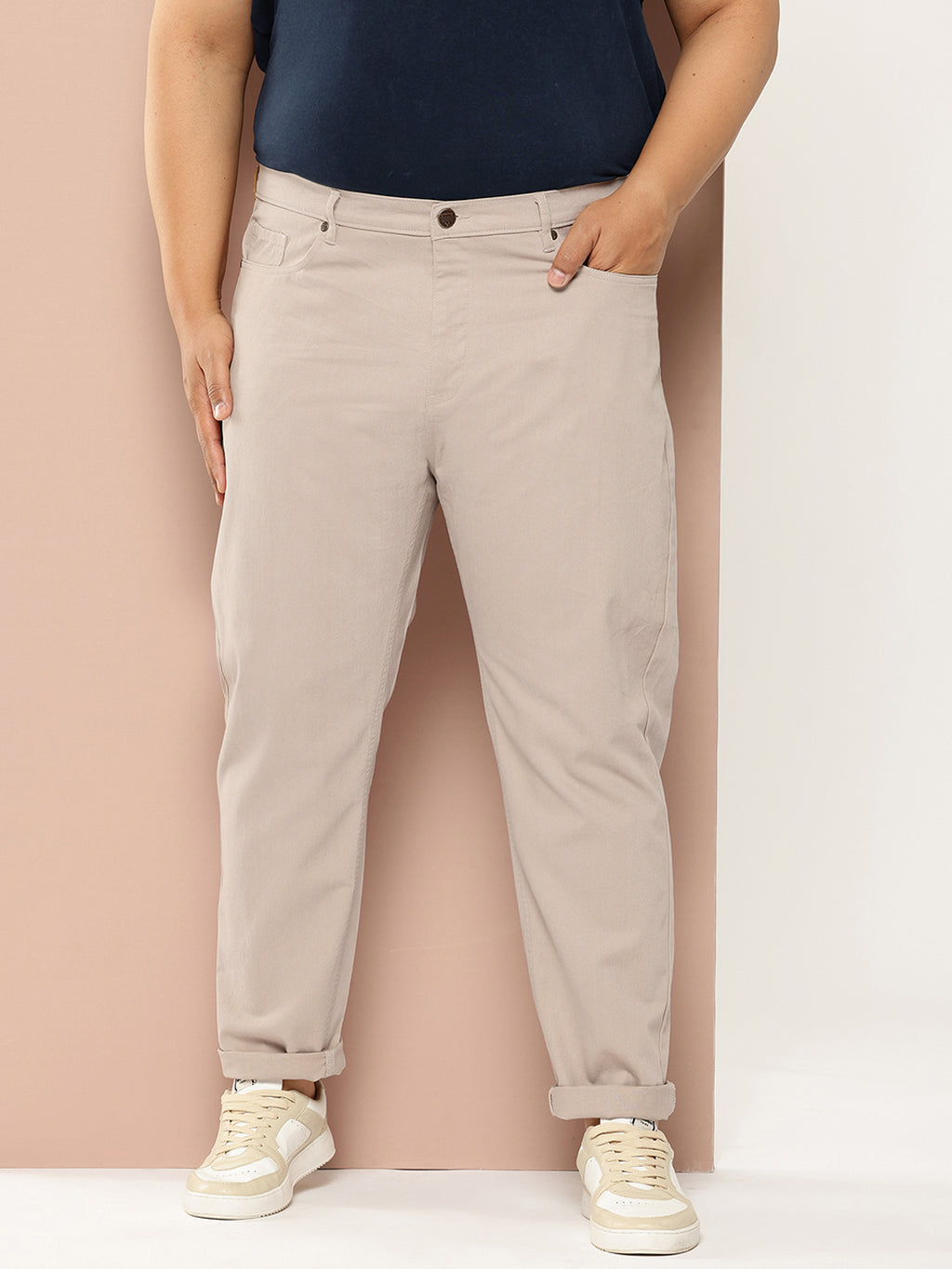 Thomas Scott Men DarkGrey Plus Size Regular fit Mid-rise Cotton Woven Chino Trouser