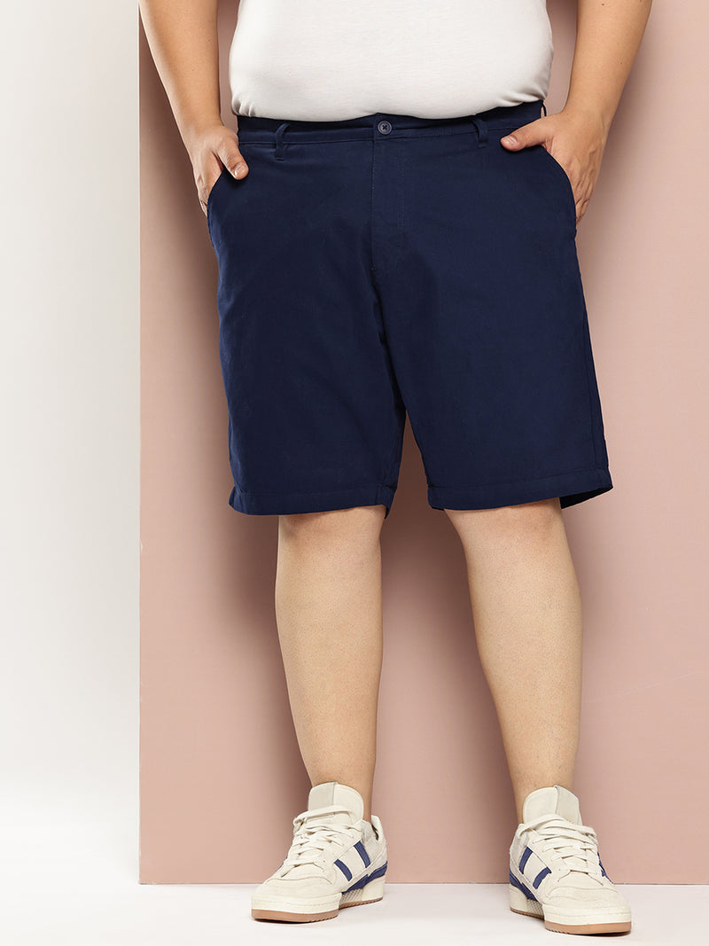 Thomas Scott Men NavyBlue Plus Size Regular fit Mid-rise Cotton Woven Outdoor Shorts