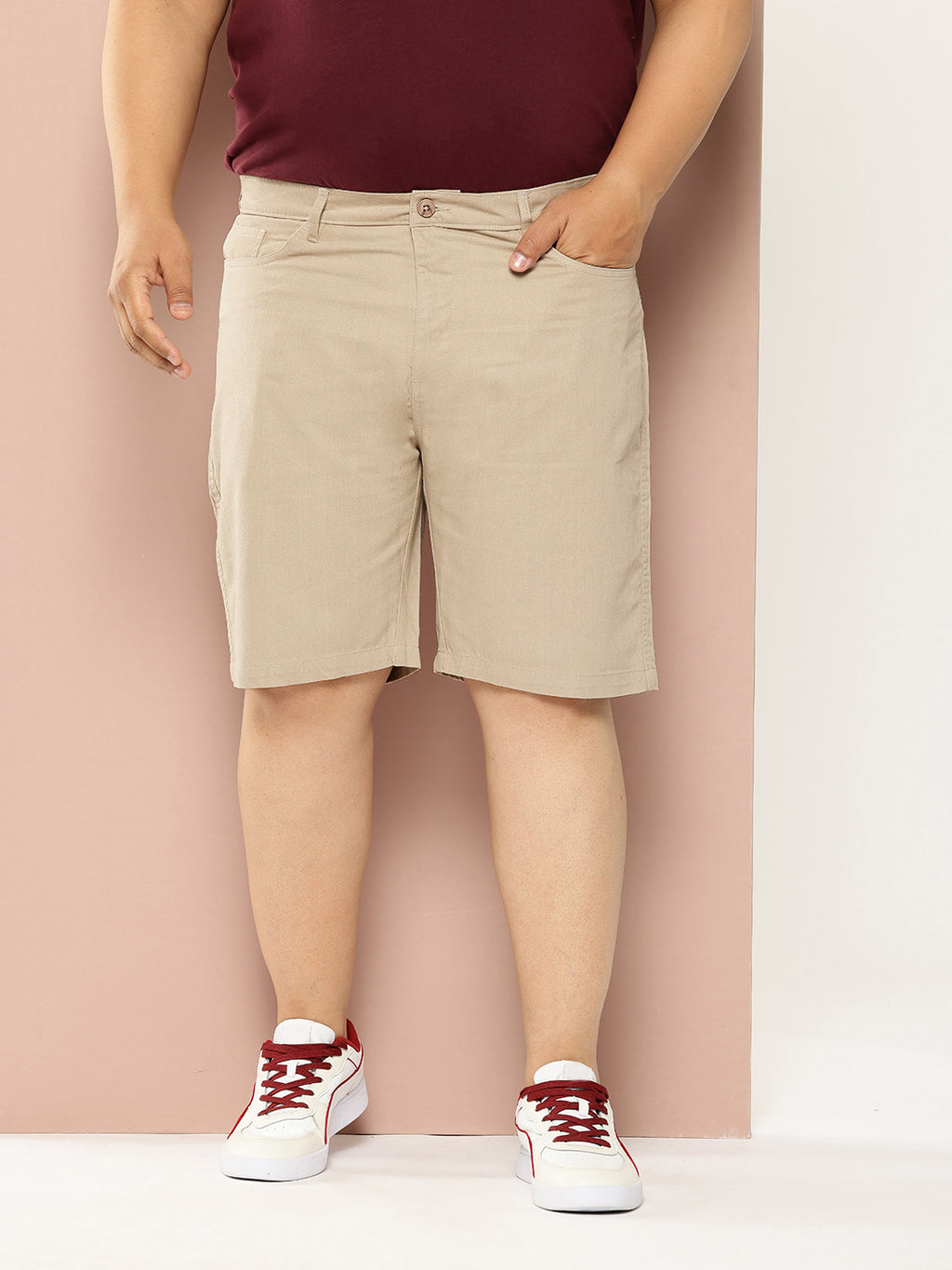 Thomas Scott Men DarkGrey Plus Size Regular fit Mid-rise Cotton Woven Chino Shorts