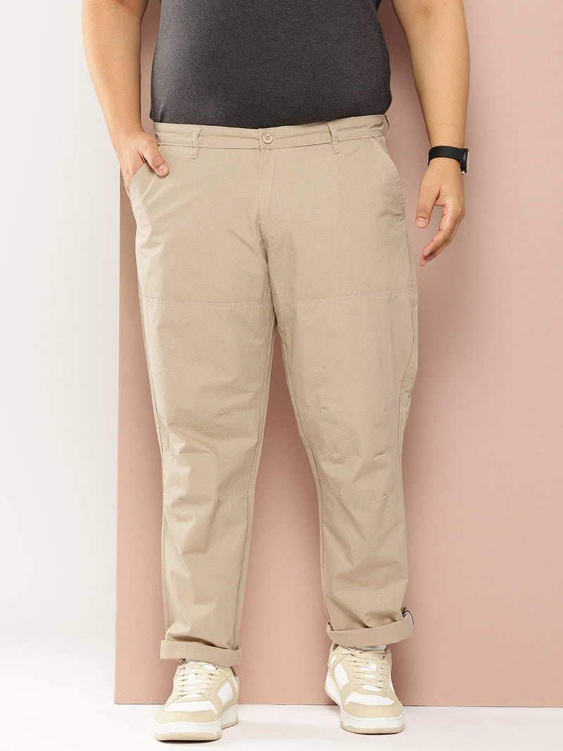 Thomas Scott Men Fawn Plus Size Regular Fit Mid-Rise Solid Woven Trousers