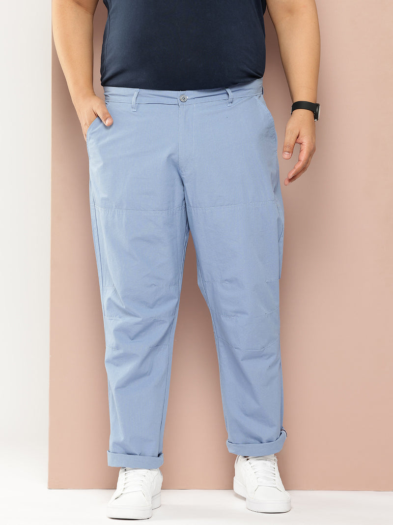 Thomas Scott Men MidBlue Plus Size Regular Fit Mid-Rise Solid Woven Trousers