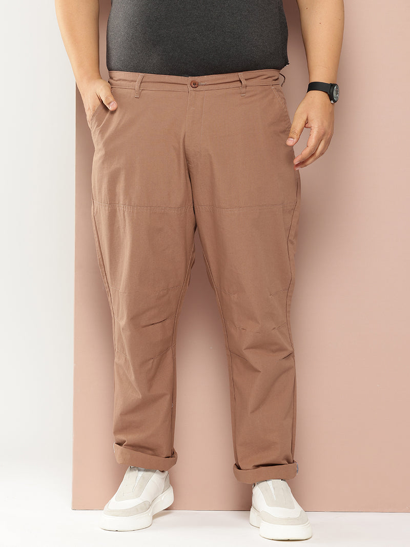 Thomas Scott Men Peach Plus Size Regular Fit Mid-Rise Solid Woven Trousers
