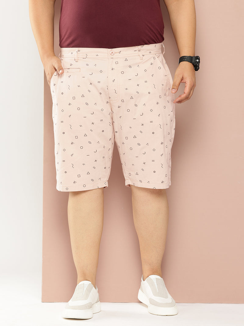 Thomas Scott Men Beige Plus Size Regular Fit Mid-Rise Geometric Print Woven Outdoor Shorts