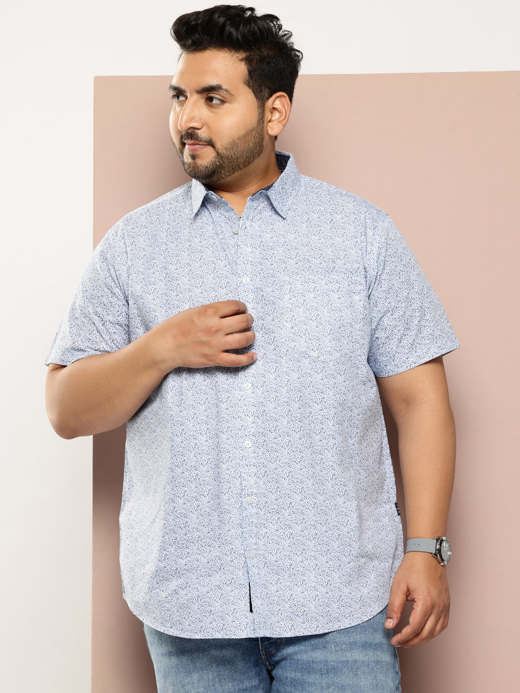 Thomas Scott Men Blue Plus Size Regular Fit Short Sleeves Floral Printed Woven Casual Shirt