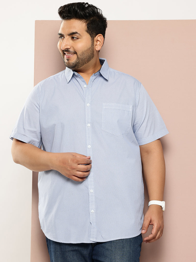 Thomas Scott Men Blue Plus Size Regular Fit Short Sleeves Micro Ditsy Printed Woven Casual Shirt