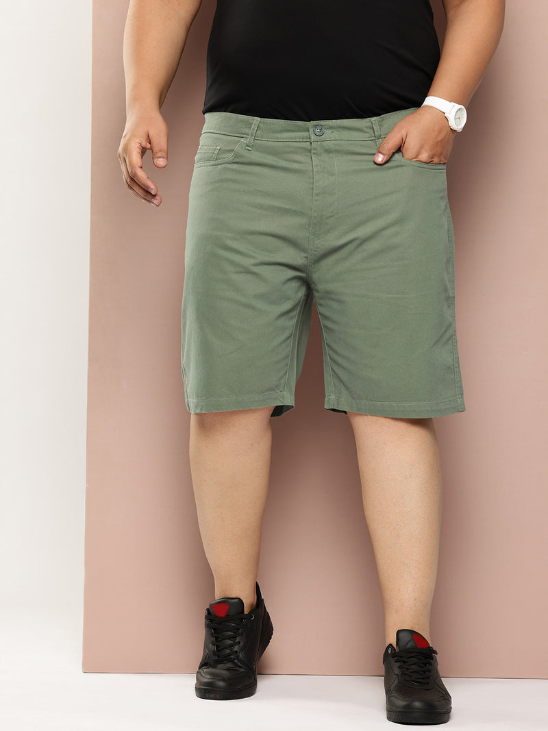 Thomas Scott Men Olive Plus Size Regular Fit Mid-Rise Cotton Woven Chinos Shorts
