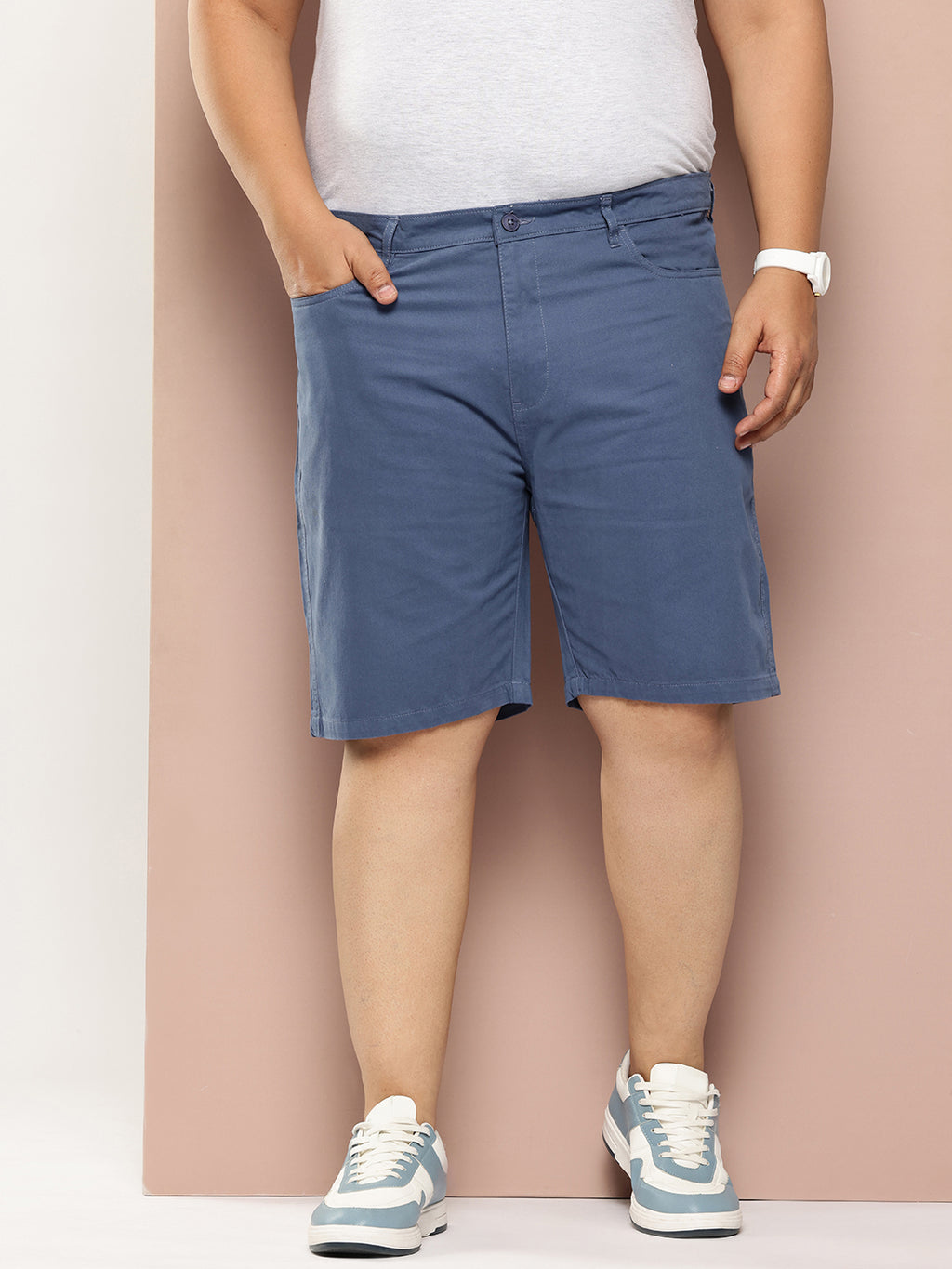 Thomas Scott Men Blue Plus Size Regular Fit Mid-Rise Cotton Woven Chinos Shorts