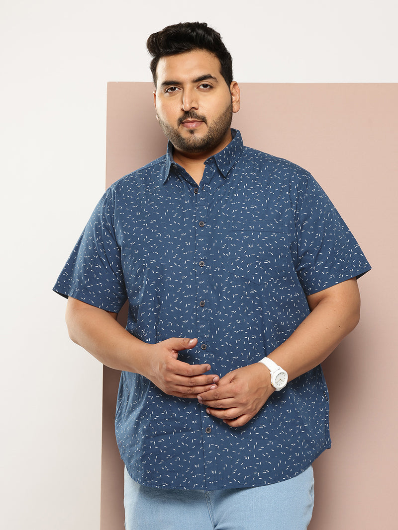Thomas Scott Men Navy Plus Size Regular Fit Short Sleeves Micro Ditsy Printed Woven Casual Shirt