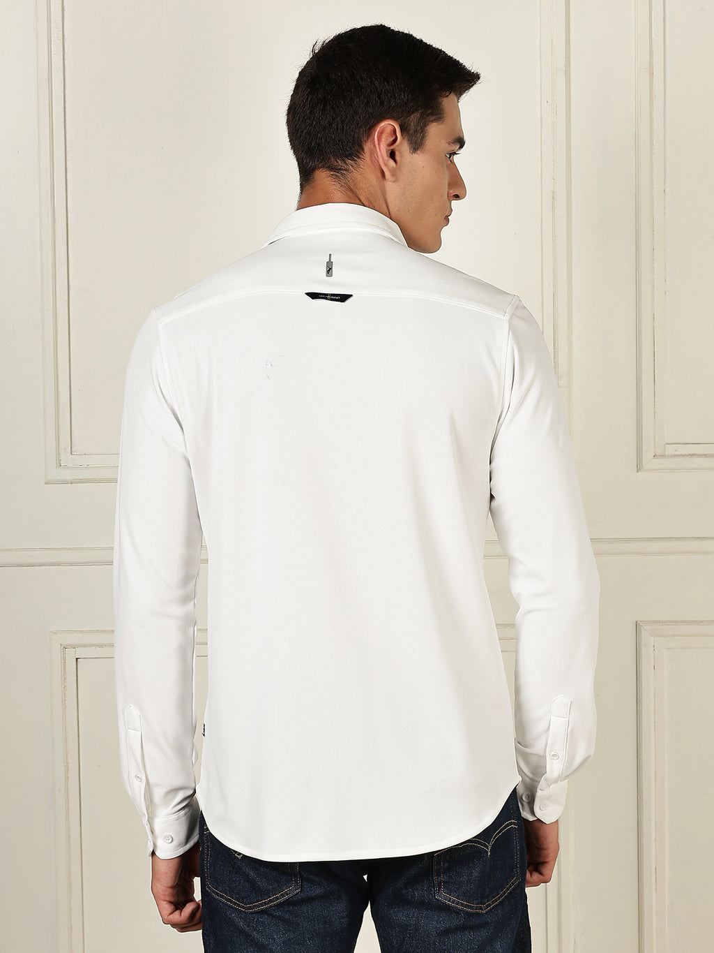 Thomas Scott Men White Premium Slim Fit Long Sleeves 4 Way Stretch CoolMax Knitted Casual Shirt
