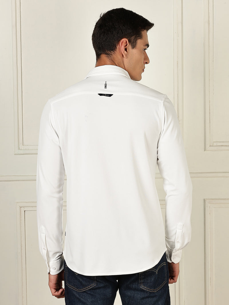 Thomas Scott Men White Premium Slim Fit Long Sleeves 4 Way Stretch CoolMax Knitted Casual Shirt