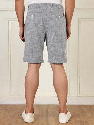 Thomas Scott Men Navy Mid-Rise Straight Fit Micro Checks Woven Linen Shorts