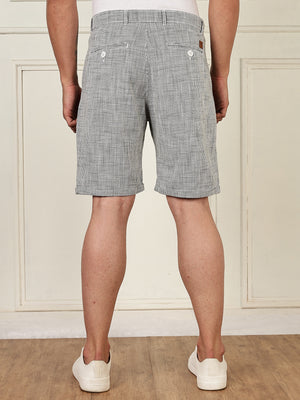 Thomas Scott Men Olive Mid-Rise Straight Fit Micro Checks Woven Linen Shorts
