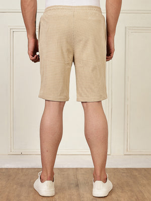 Thomas Scott Men Beige Mid-Rise Regular Fit Self Design Knee Length Knitted Shorts