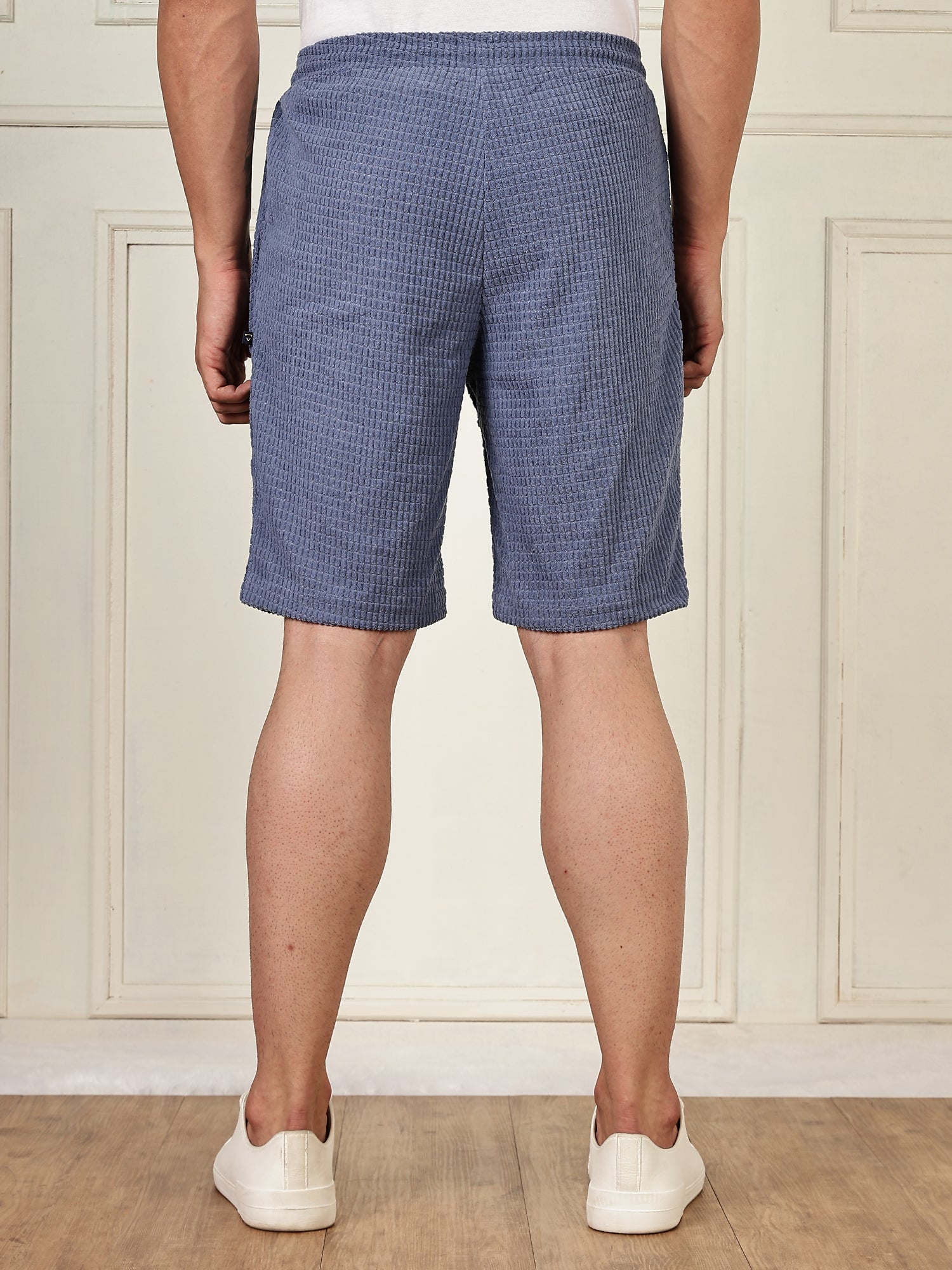 Thomas Scott Men Blue Mid-Rise Regular Fit Self Design Knee Length Knitted Shorts