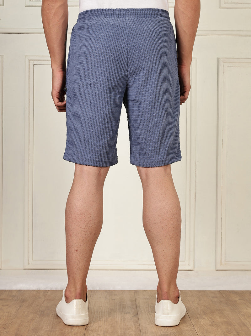 Thomas Scott Men Blue Mid-Rise Regular Fit Self Design Knee Length Knitted Shorts