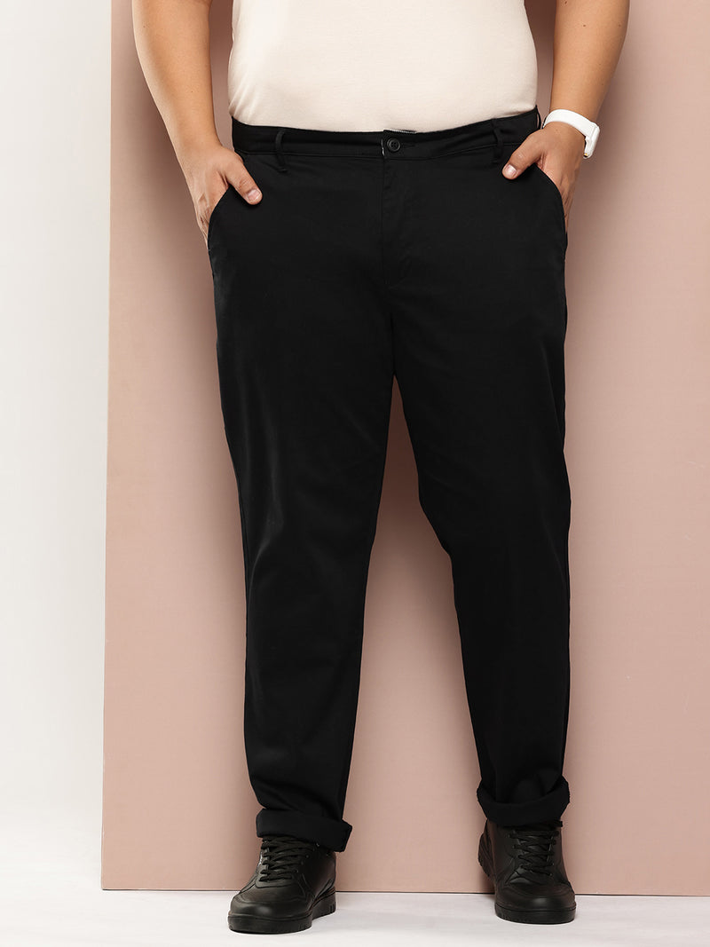 Thomas Scott Men Black Plus Size Mid-Rise Regular Fit Woven Chinos Trouser