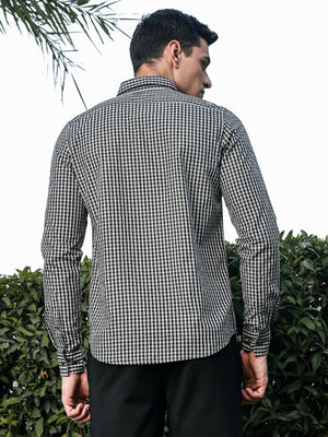 Thomas Scott Men Black Slim Fit Long Sleeves Gingham Checks Woven Casual Shirt