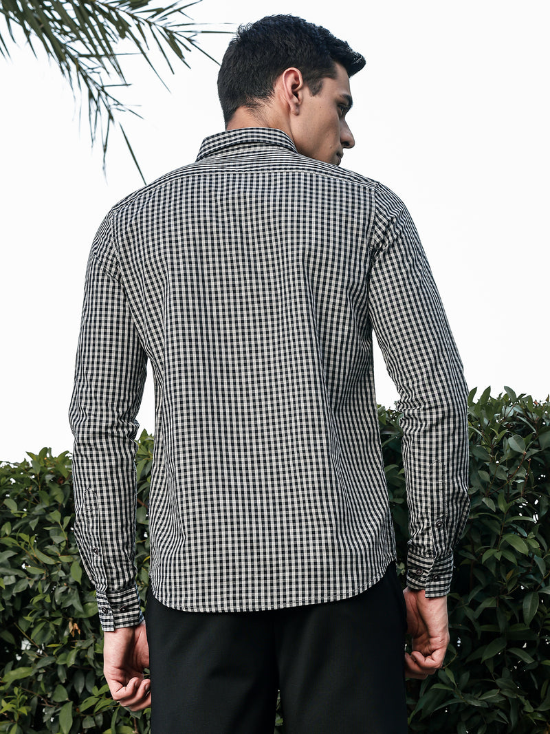 Thomas Scott Men Black Slim Fit Long Sleeves Gingham Checks Woven Casual Shirt