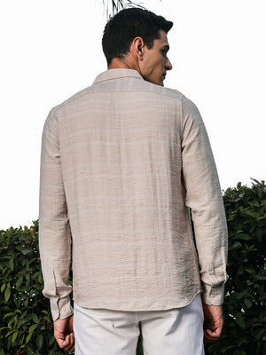 Thomas Scott Men Beige Slim Fit Long Sleeves Horizontal Stripes Casual Shirt