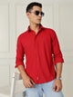 Thomas Scott Men Red Premium Slim Fit Long Sleeves 4 Way Stretch CoolMax Knitted Casual Shirt