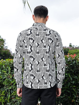 Thomas Scott Men Black Regular Fit Long Sleeves Geometric Print Pure Cotton Casual Shirt