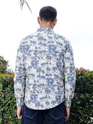 Thomas Scott Men Blue Regular Fit Long Sleeves Geometric Print Pure Cotton Casual Shirt