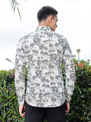 Thomas Scott Men Grey Regular Fit Long Sleeves Floral Printed Pure Cotton Casual Shirt